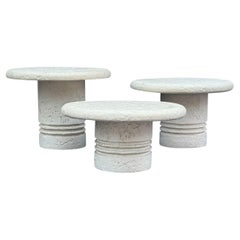 Trio of Midcentury Italian Post Modern Faux Stone Cocktail Table Set