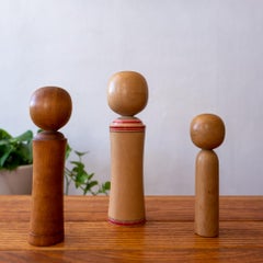 Trio of Minimalist Kokeshi Doll Sculptures Signed