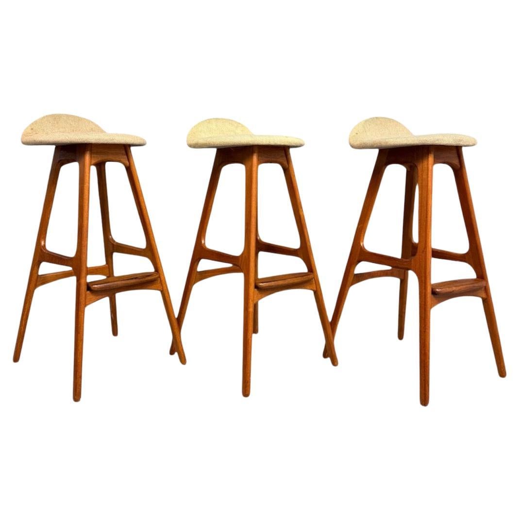 Trio of Model OD-61 Bar Stools by Erik Buch for O.D. Mobler, Denmark, c. 1960's