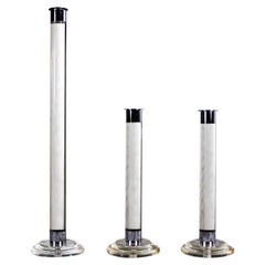 Trio of Modern Lucite Acrylic and Chrome Candlesticks, 20th Century