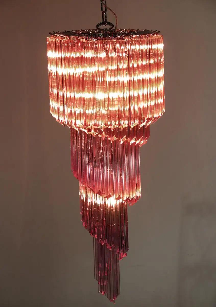 Metal Trio of Murano Chandeliers Crystal Pink Prism, Murano For Sale
