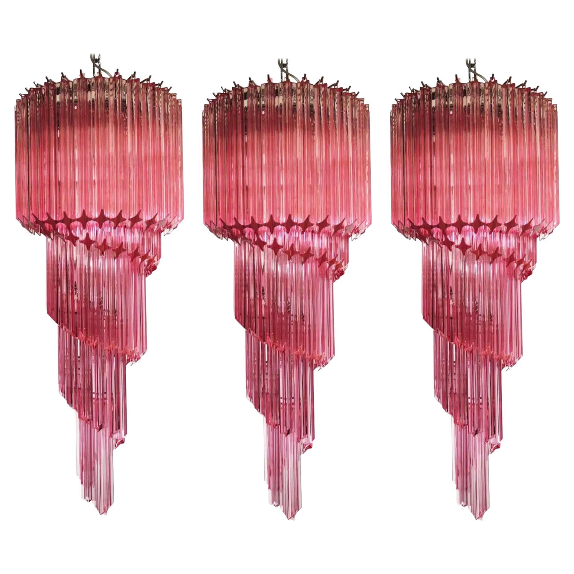 Trio of Murano Chandeliers 86 Crystal Pink Prism, Murano