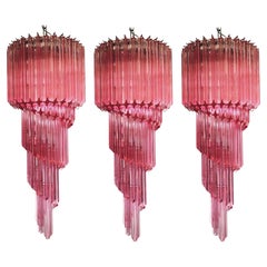 Trio of Murano Chandeliers 86 Crystal Pink Prism, Murano