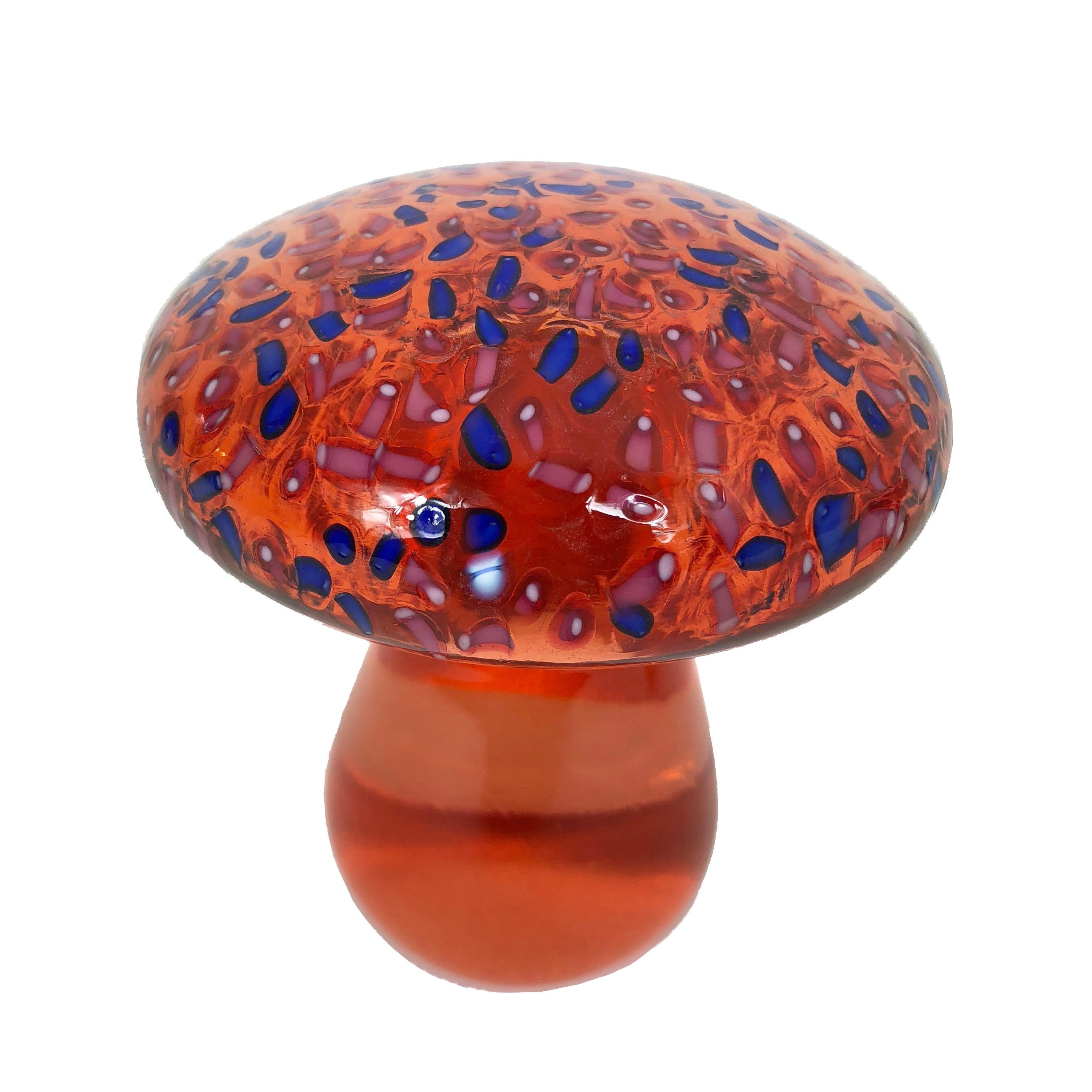 Perlenhocker aus Murano-Kunstglas mit Pilzmotiv in Orange und Blau, Italien  im Zustand „Gut“ in Rome, IT