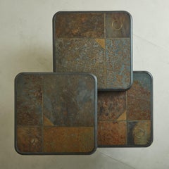 Trio of Nesting Mosaic Coffee Tables with Metal Bases by Paul Kingma, Dutch