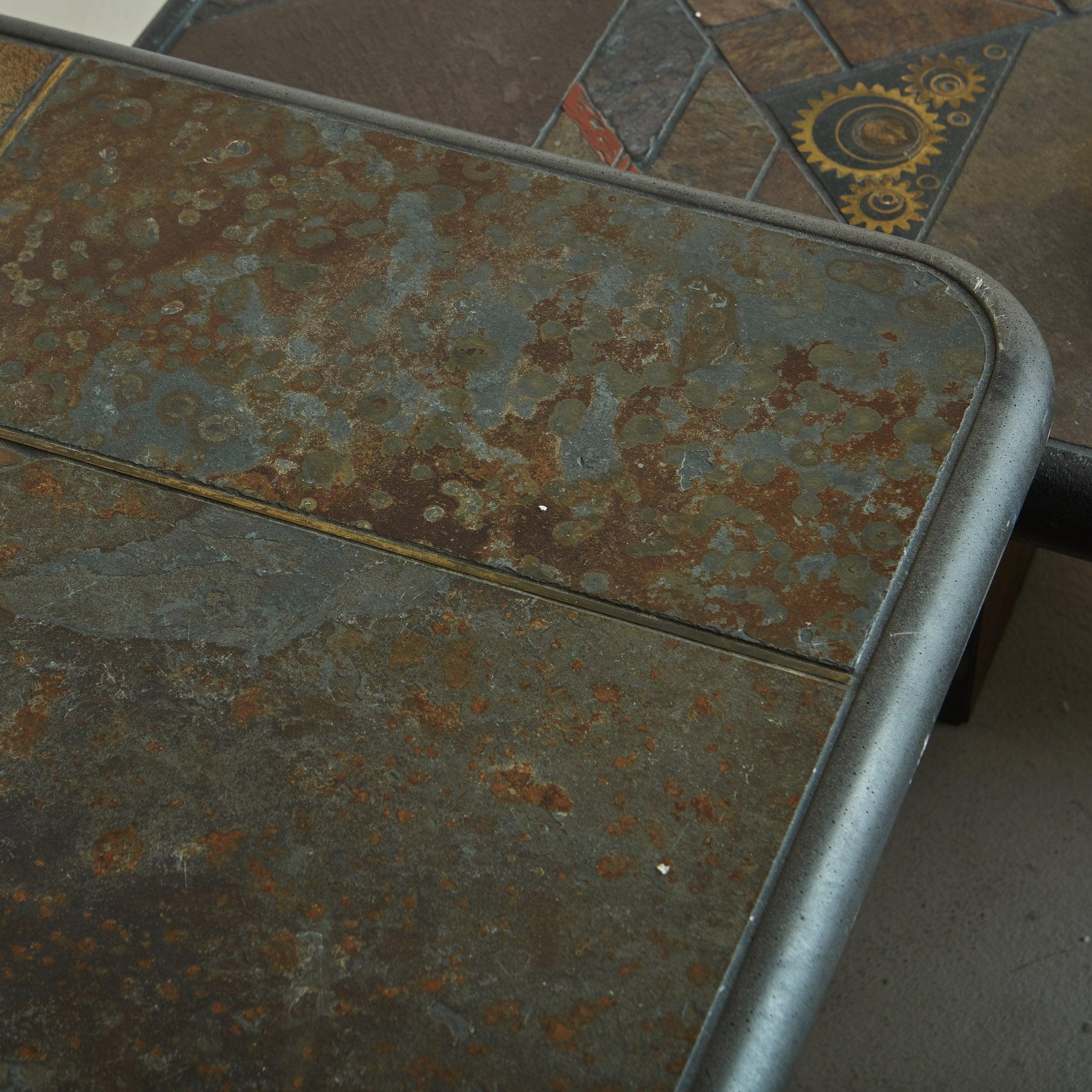 Trio de tables basses gigognes en mosaïque avec bases en métal par Paul Kingma, néerlandais Bon état - En vente à Chicago, IL