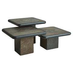 Trio de tables basses gigognes en mosaïque avec bases en métal par Paul Kingma, néerlandais