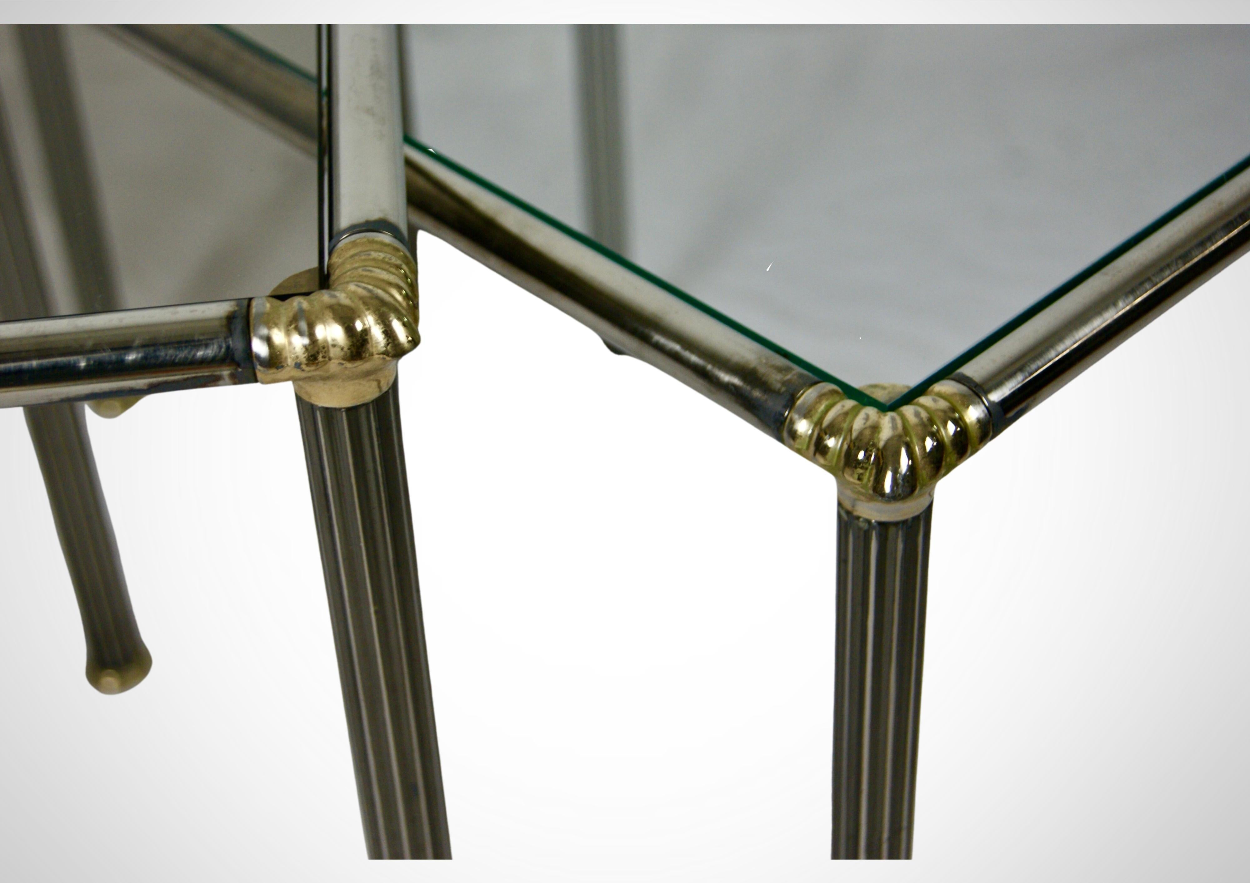 Trio of Nesting Tables With Smoked Glass Tops Circa 1970s Maison Charles Style  For Sale 1