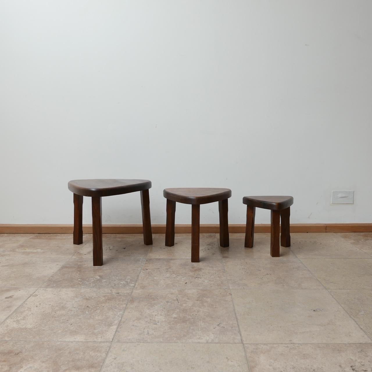 Trio of Oak Mid-Century Nesting Tables in Manner of Pierre Chapo 4
