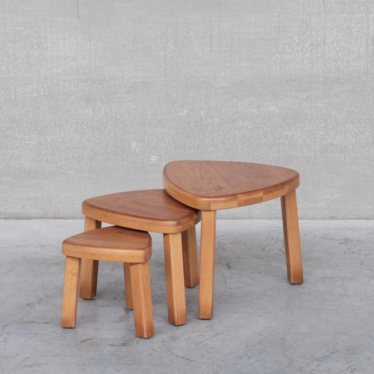 Trio of Oak Mid-Century Nesting Tables in Manner of Pierre Chapo 5
