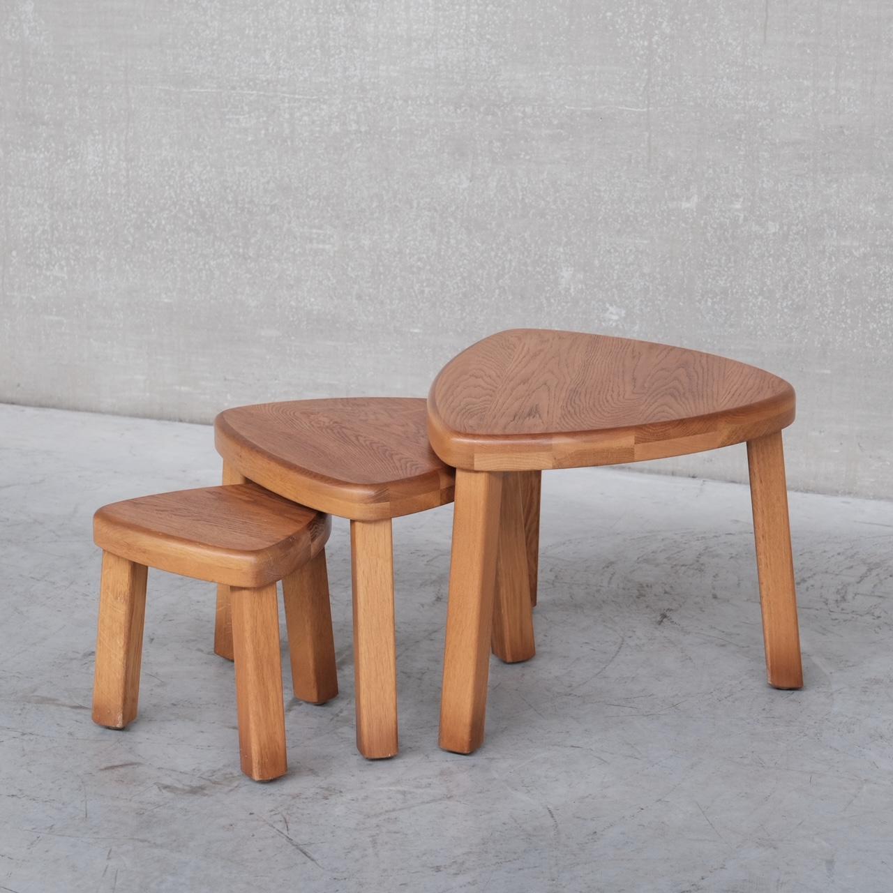 Trio of Oak Mid-Century Nesting Tables in Manner of Pierre Chapo 6