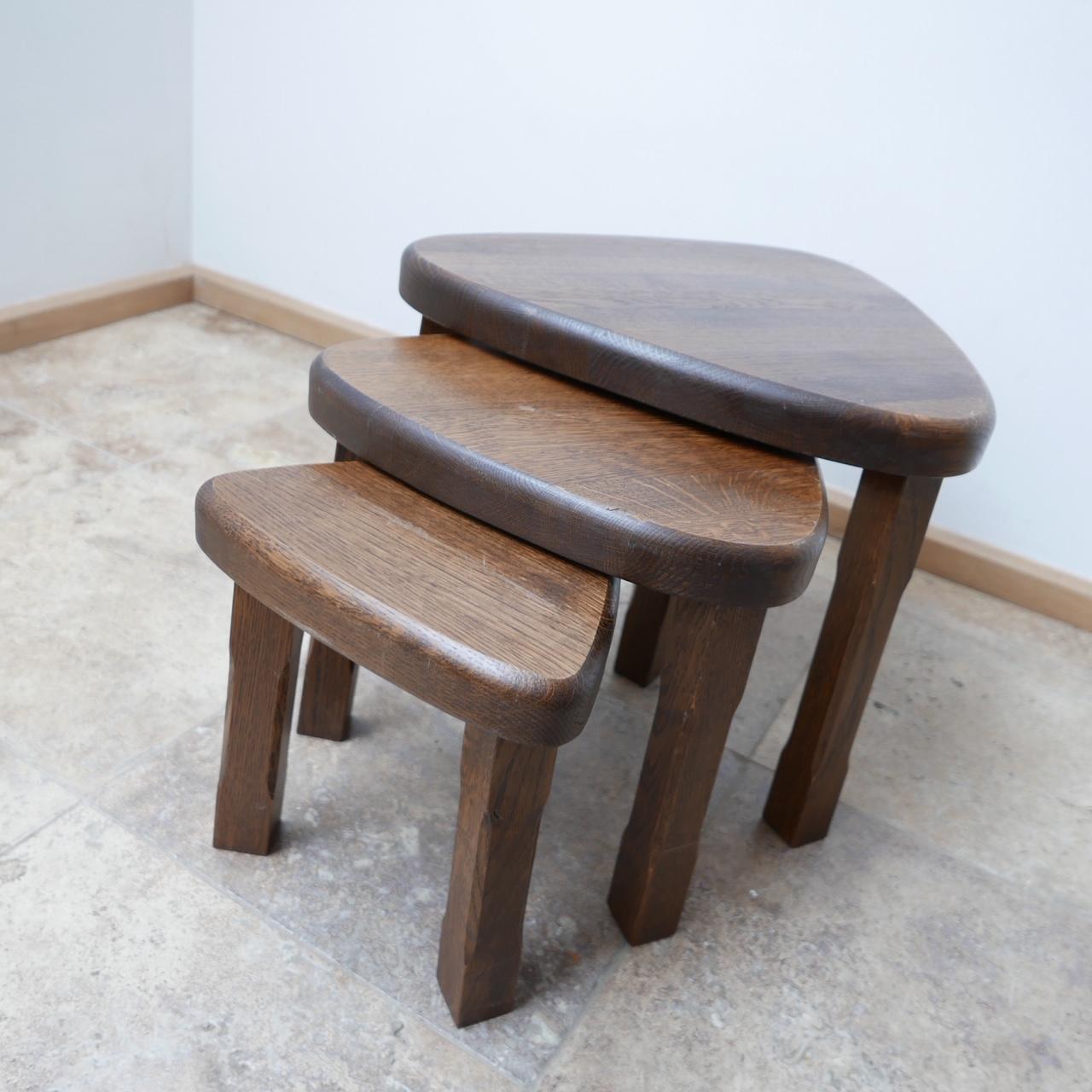 French Trio of Oak Mid-Century Nesting Tables in Manner of Pierre Chapo
