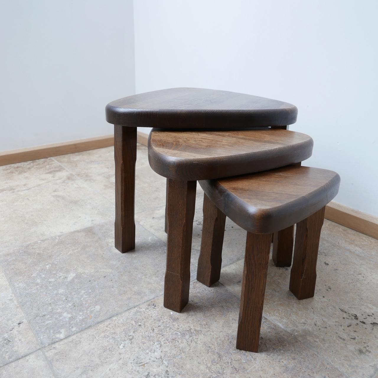 Trio of Oak Mid-Century Nesting Tables in Manner of Pierre Chapo In Good Condition In London, GB