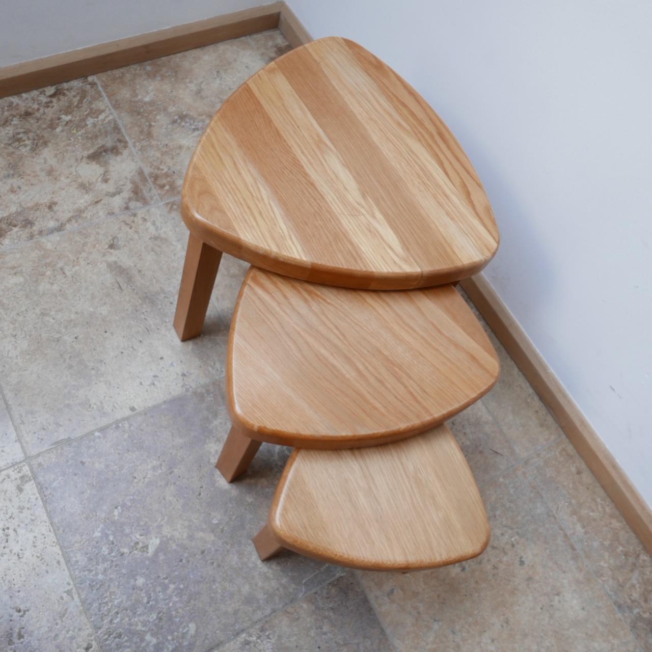Trio of Oak Mid-Century Nesting Tables in Manner of Pierre Chapo In Good Condition In London, GB