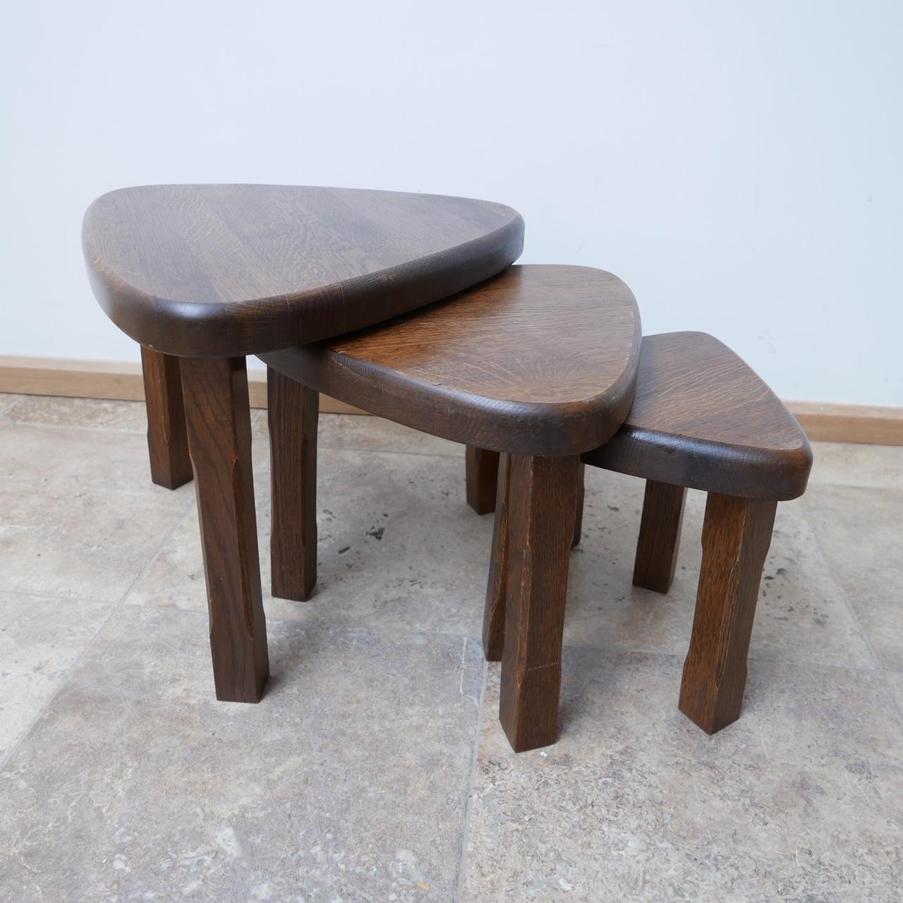 20th Century Trio of Oak Mid-Century Nesting Tables in Manner of Pierre Chapo
