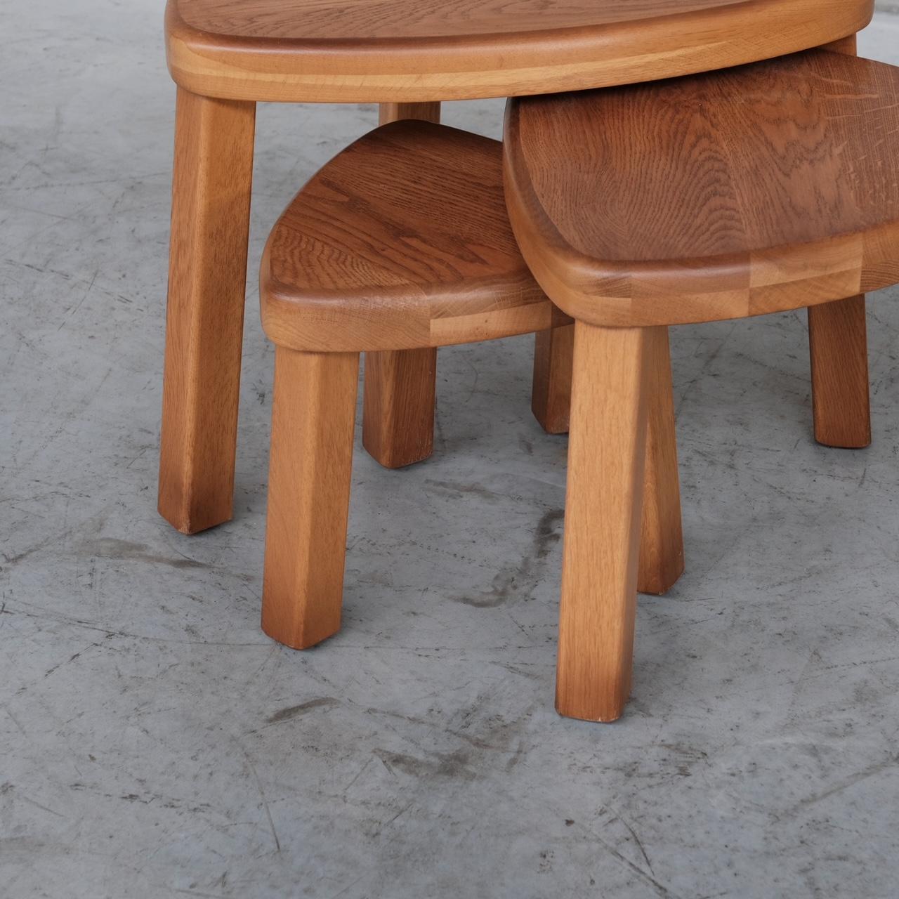 20th Century Trio of Oak Mid-Century Nesting Tables in Manner of Pierre Chapo