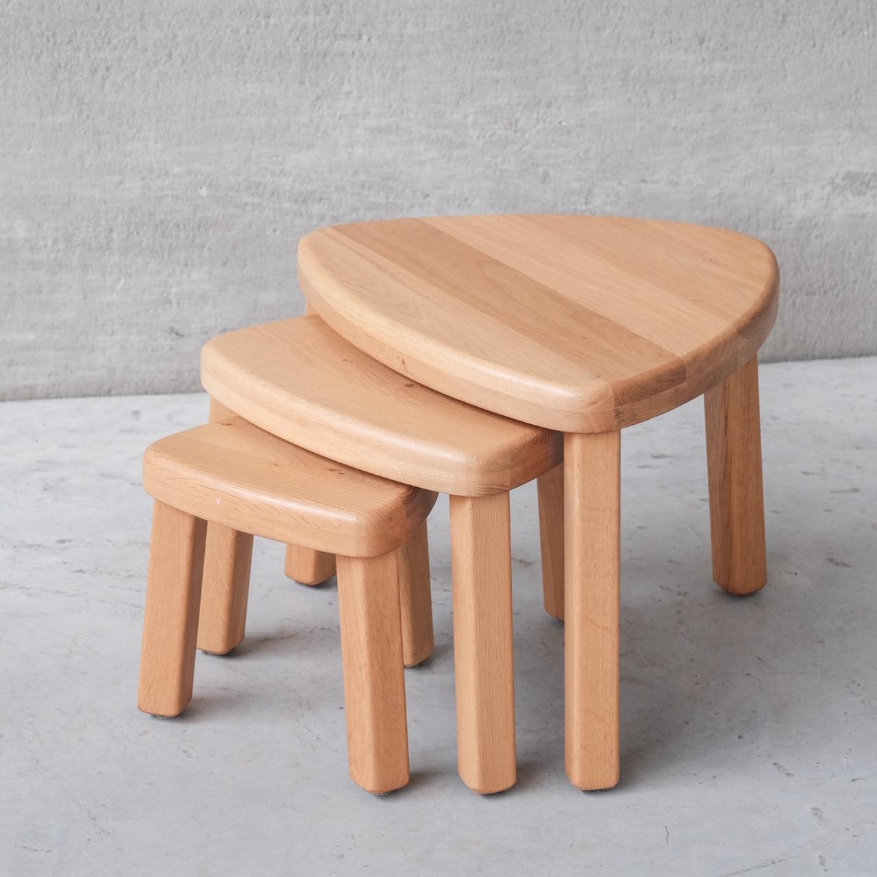 20th Century Trio of Oak Mid-Century Nesting Tables in manner of Pierre Chapo