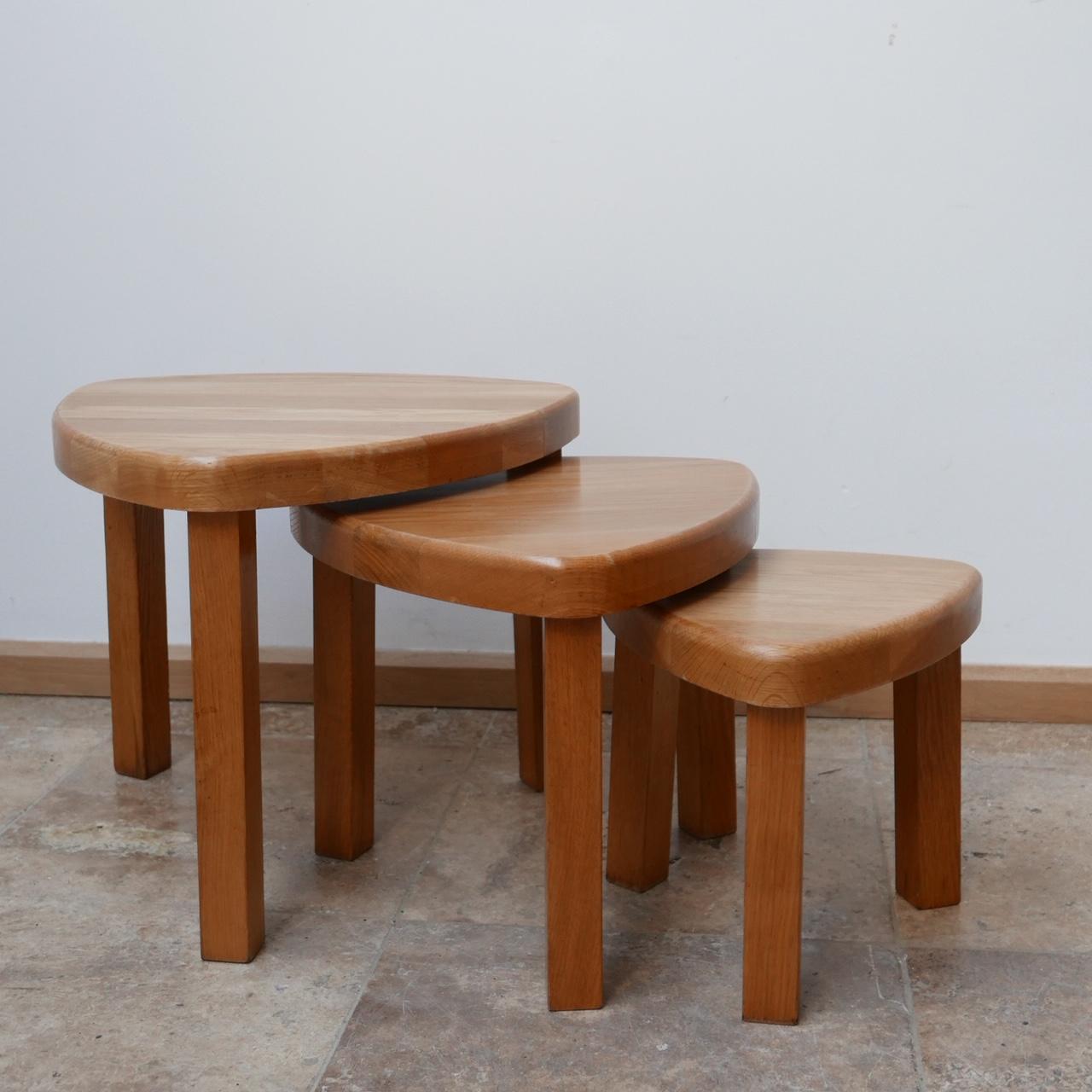 Trio of Oak Mid-Century Nesting Tables in Manner of Pierre Chapo 1