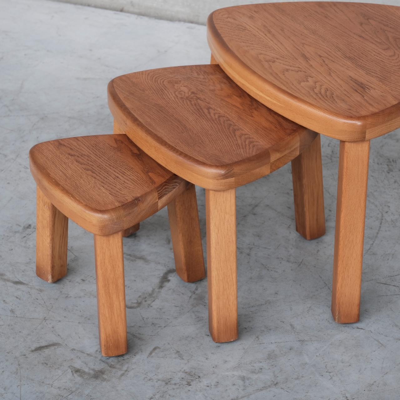 Trio of Oak Mid-Century Nesting Tables in Manner of Pierre Chapo 1
