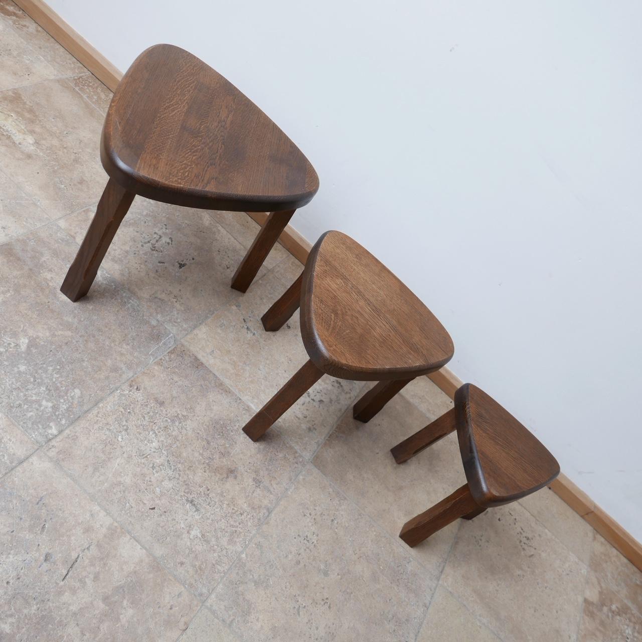 Trio of Oak Mid-Century Nesting Tables in Manner of Pierre Chapo 2