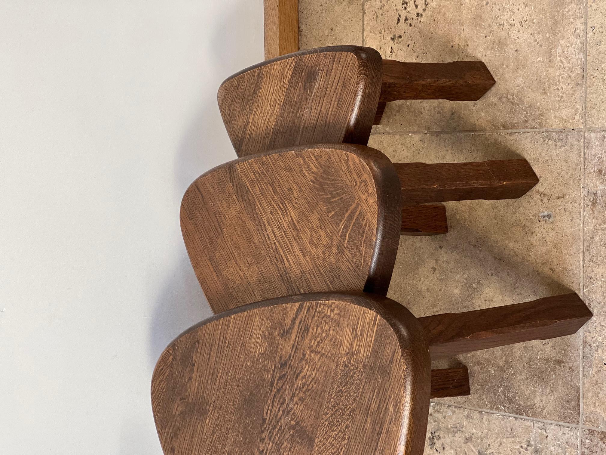 Trio of Oak Mid-Century Nesting Tables in Manner of Pierre Chapo 2