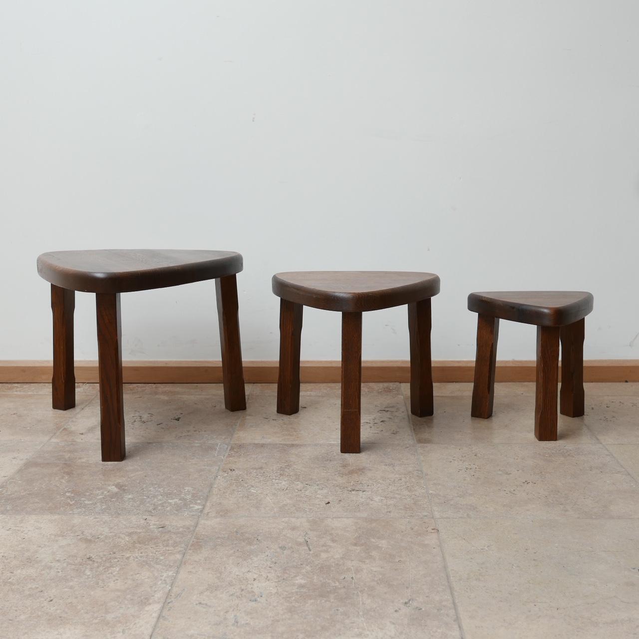 Trio of Oak Mid-Century Nesting Tables in Manner of Pierre Chapo 3