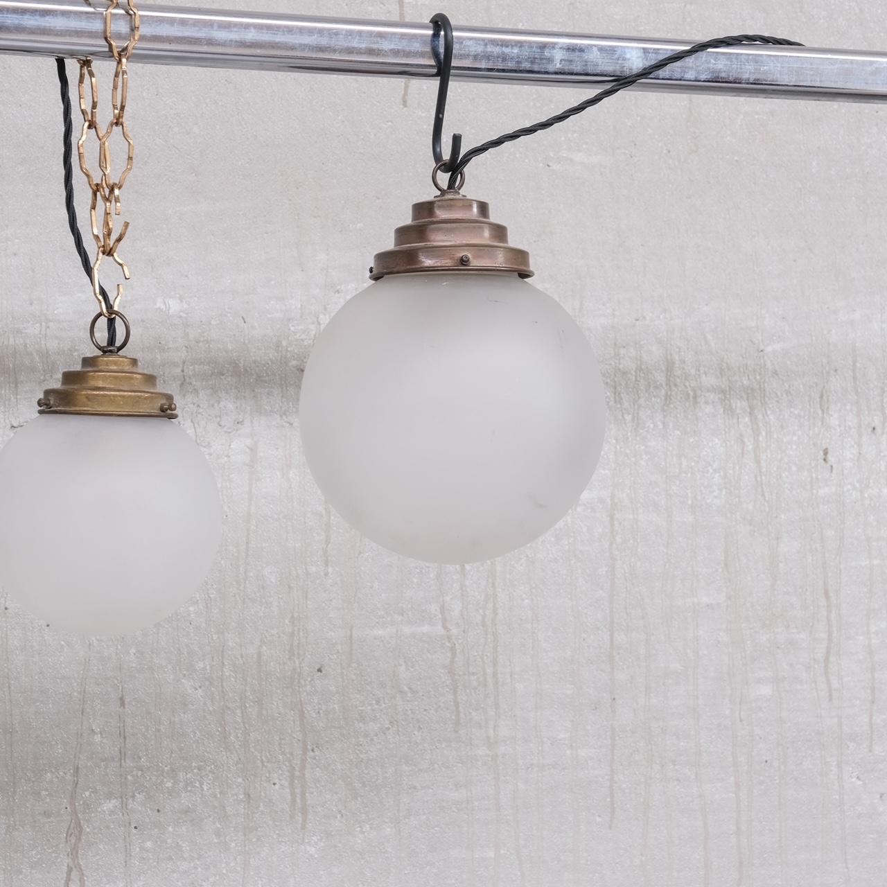 Trio of Opaque Glass and Brass Pendant Lights For Sale 5