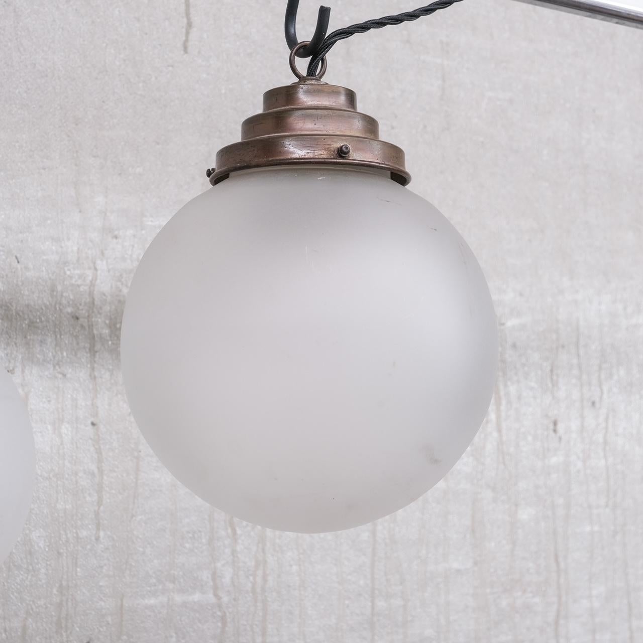 Trio of Opaque Glass and Brass Pendant Lights For Sale 6