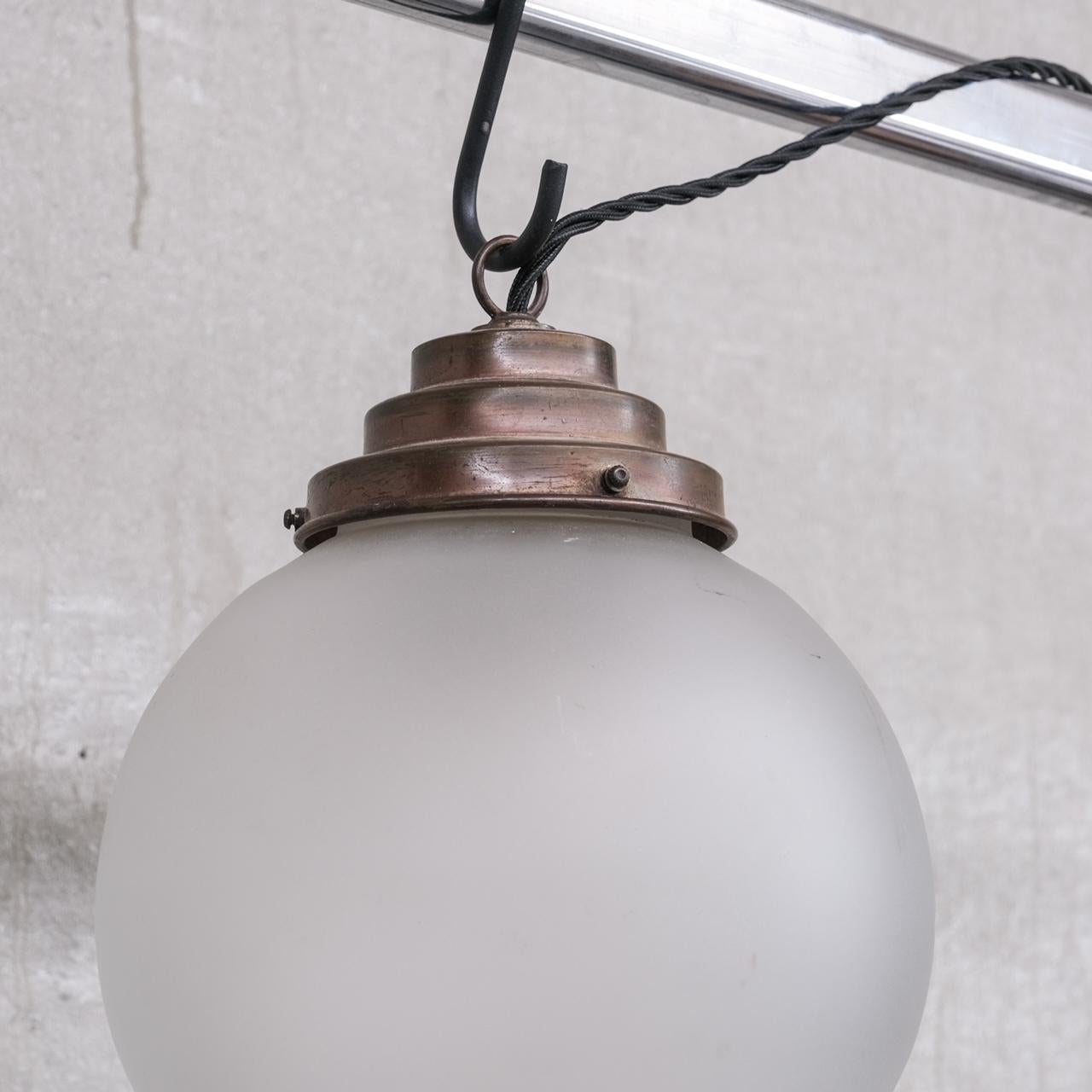 Trio of Opaque Glass and Brass Pendant Lights In Good Condition For Sale In London, GB