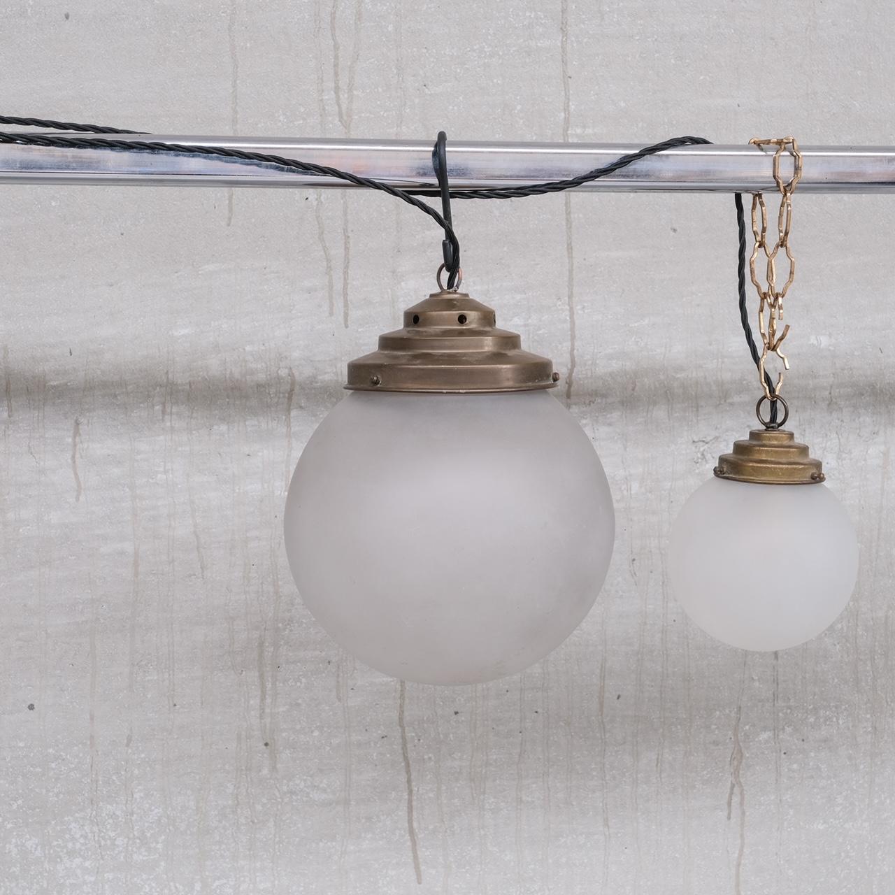 Trio of Opaque Glass and Brass Pendant Lights For Sale 2