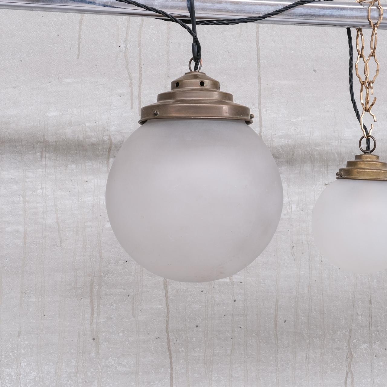 Trio of Opaque Glass and Brass Pendant Lights For Sale 4