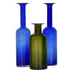 Trio of Otto Brauer for Holmegaard Green and Blue Danish Glass Gulvvases