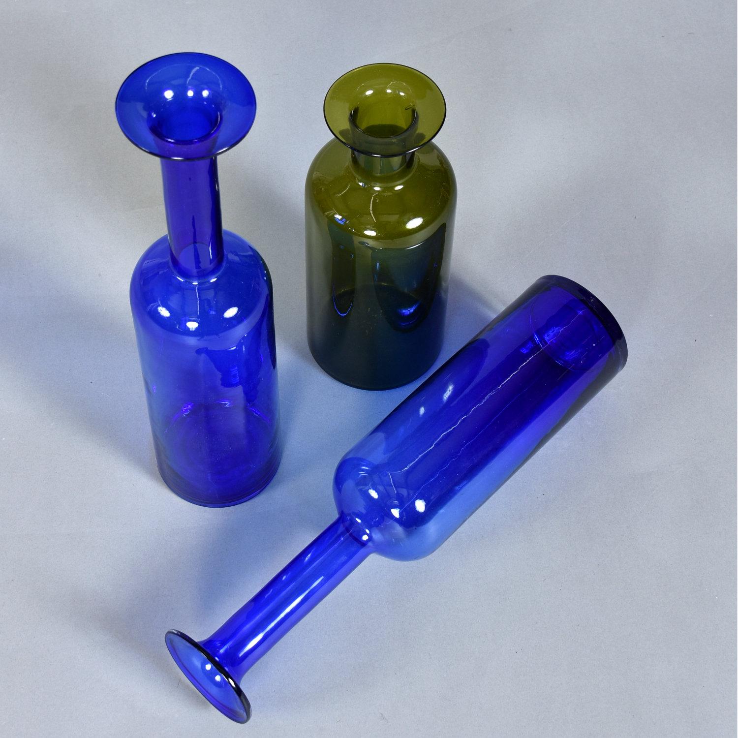 Trio of Otto Brauer for Holmgaard Green and Blue Danish Glass Gulvvases For Sale 4