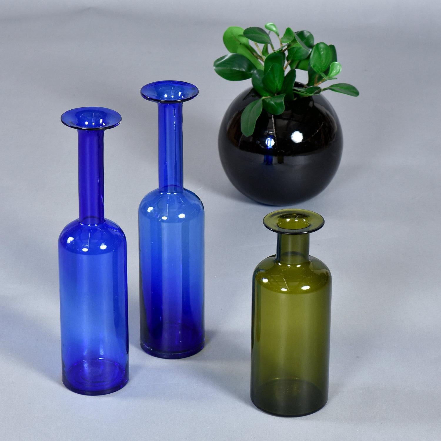 Trio of Otto Brauer for Holmgaard Green and Blue Danish Glass Gulvvases For Sale 5