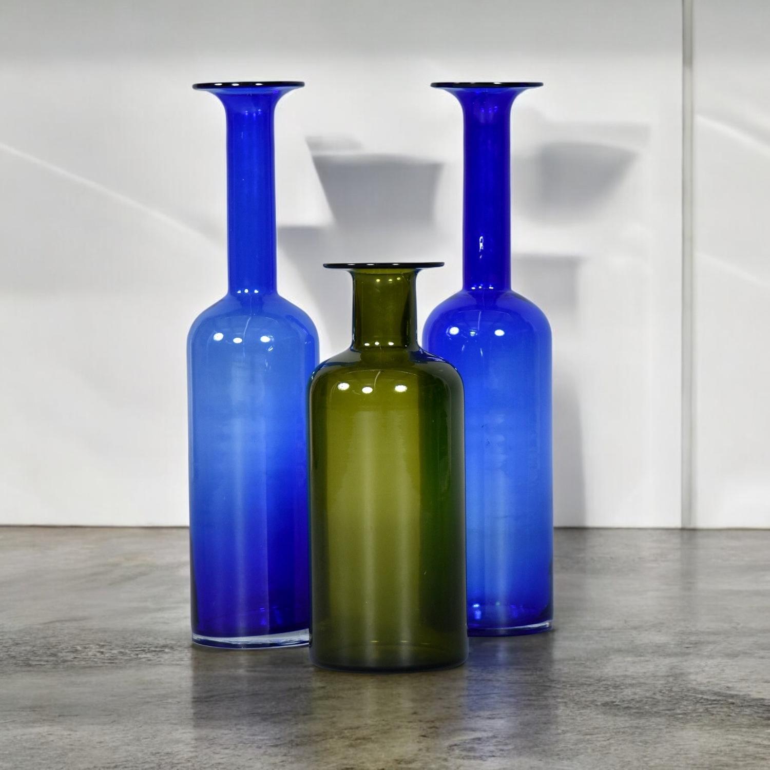 Mid-20th Century Trio of Otto Brauer for Holmgaard Green and Blue Danish Glass Gulvvases For Sale