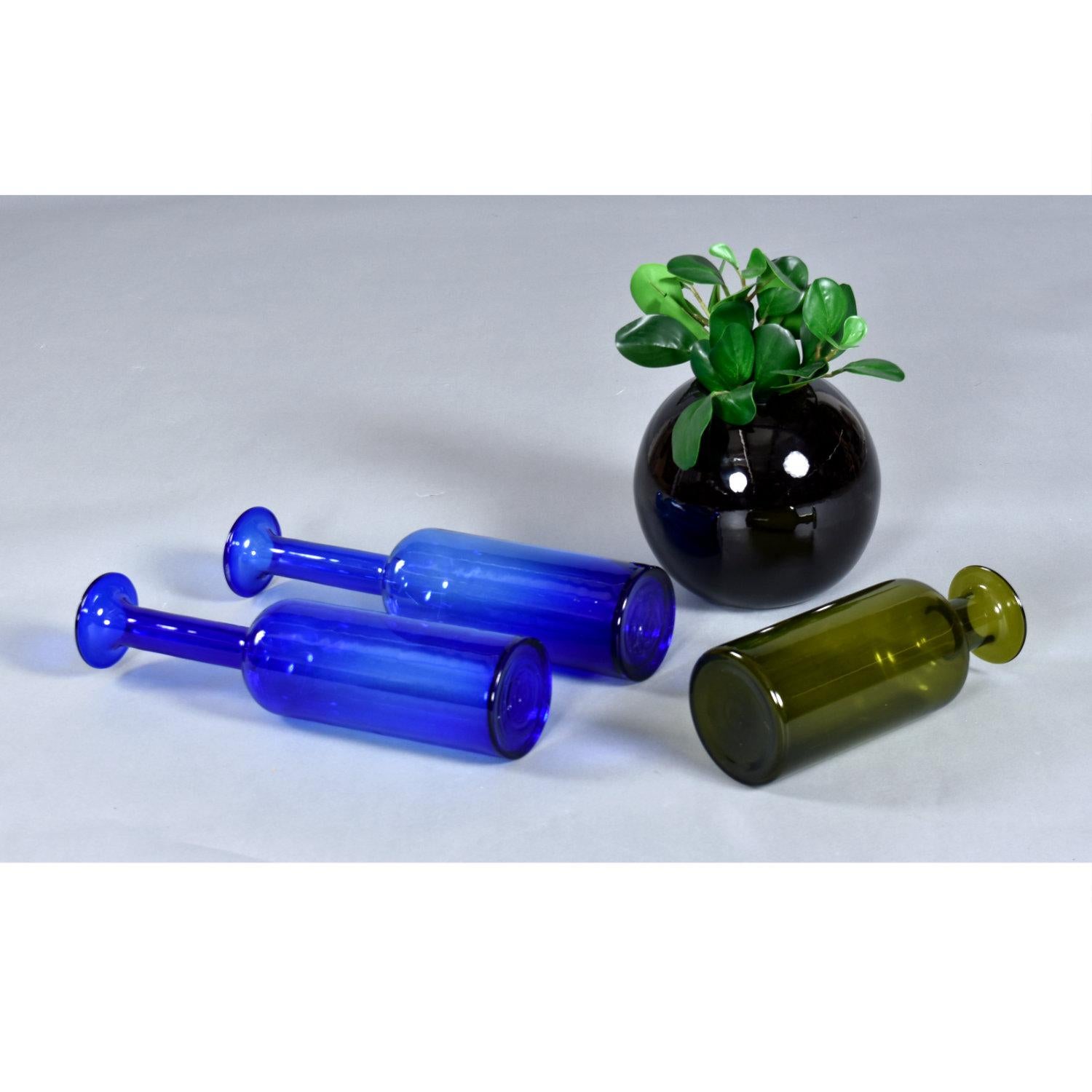 Trio of Otto Brauer for Holmgaard Green and Blue Danish Glass Gulvvases For Sale 1