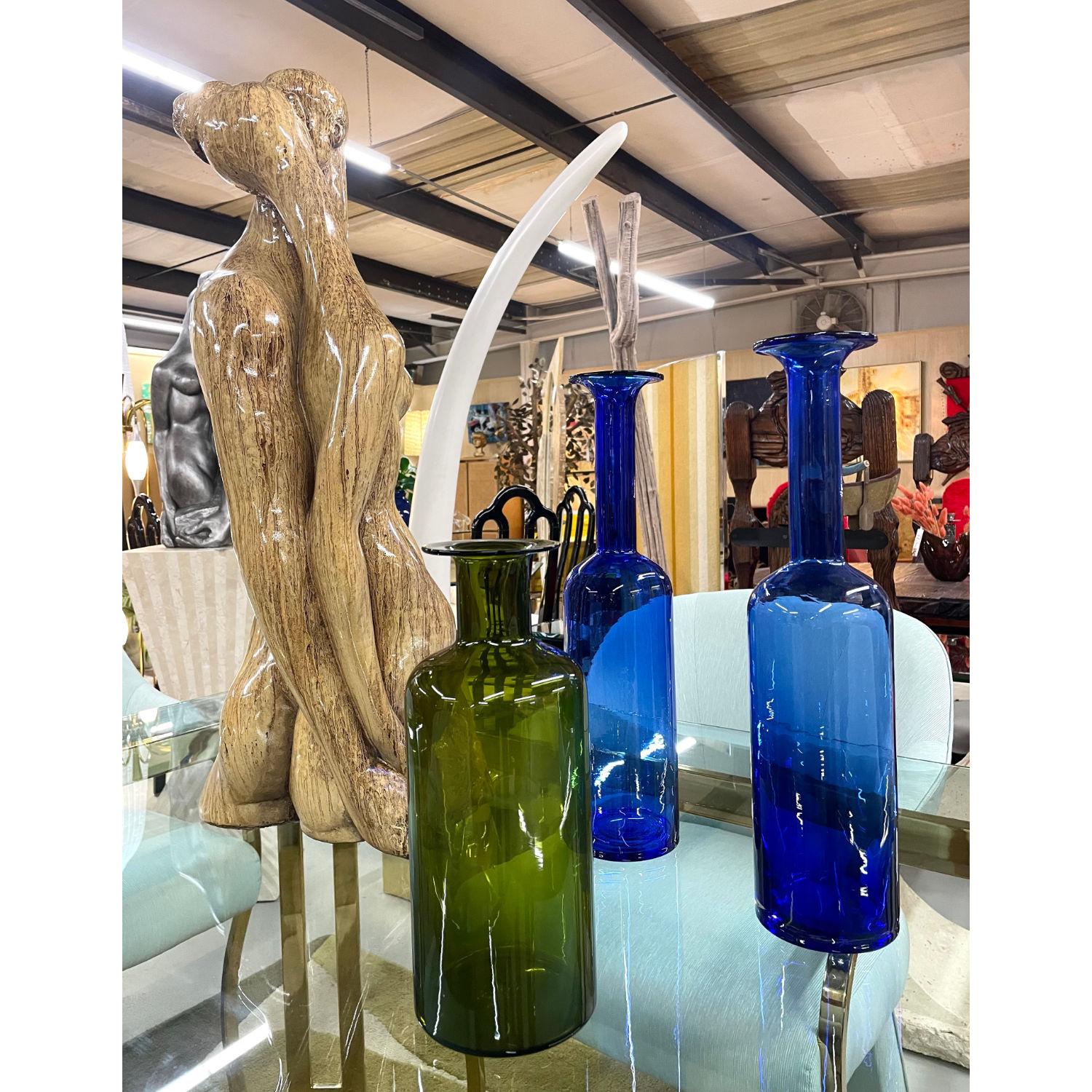 Trio of Otto Brauer for Holmgaard Green and Blue Danish Glass Gulvvases For Sale 3