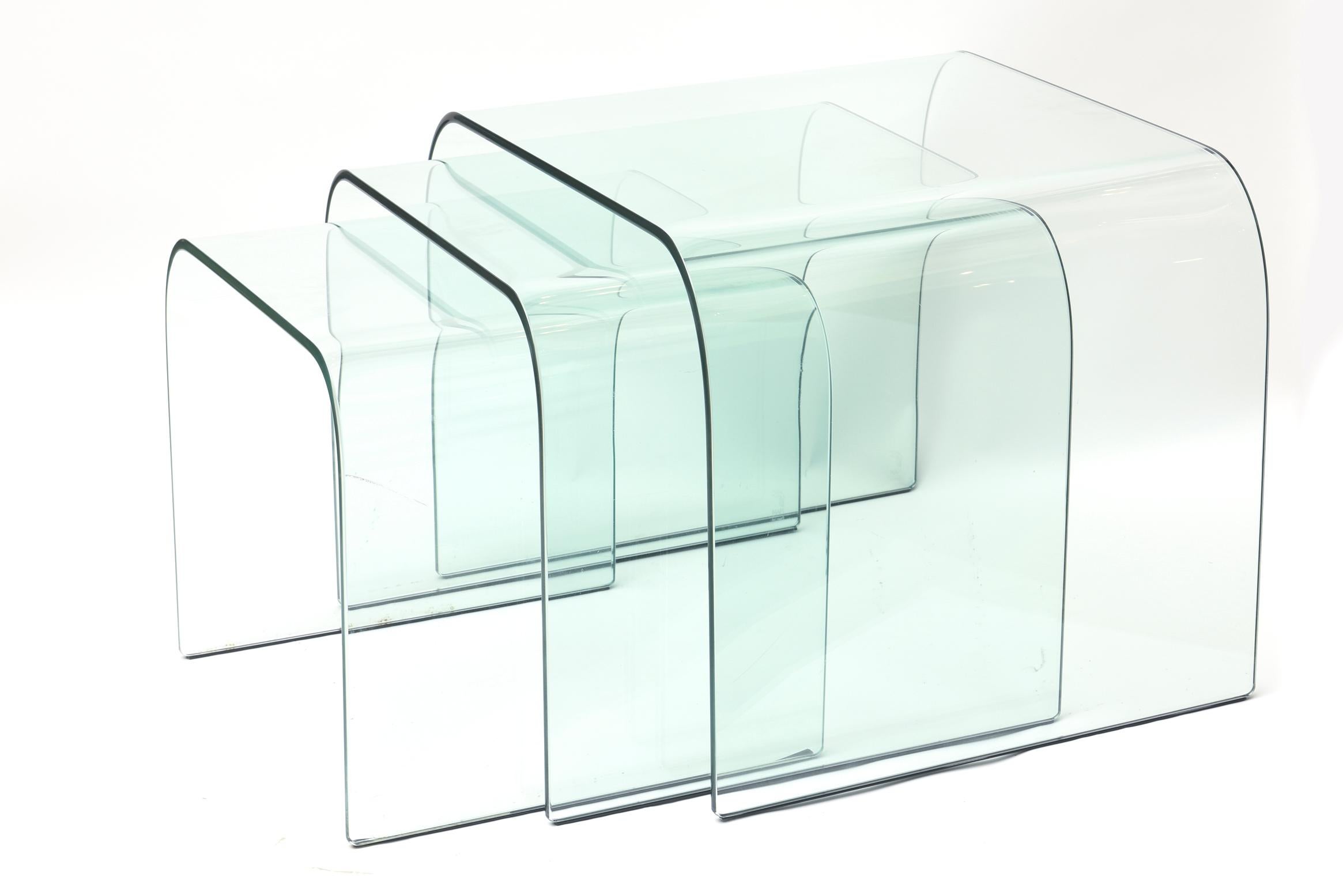 Blown Glass Pace Collection Waterfall Bent Glass Nesting Tables by Fiam Trio