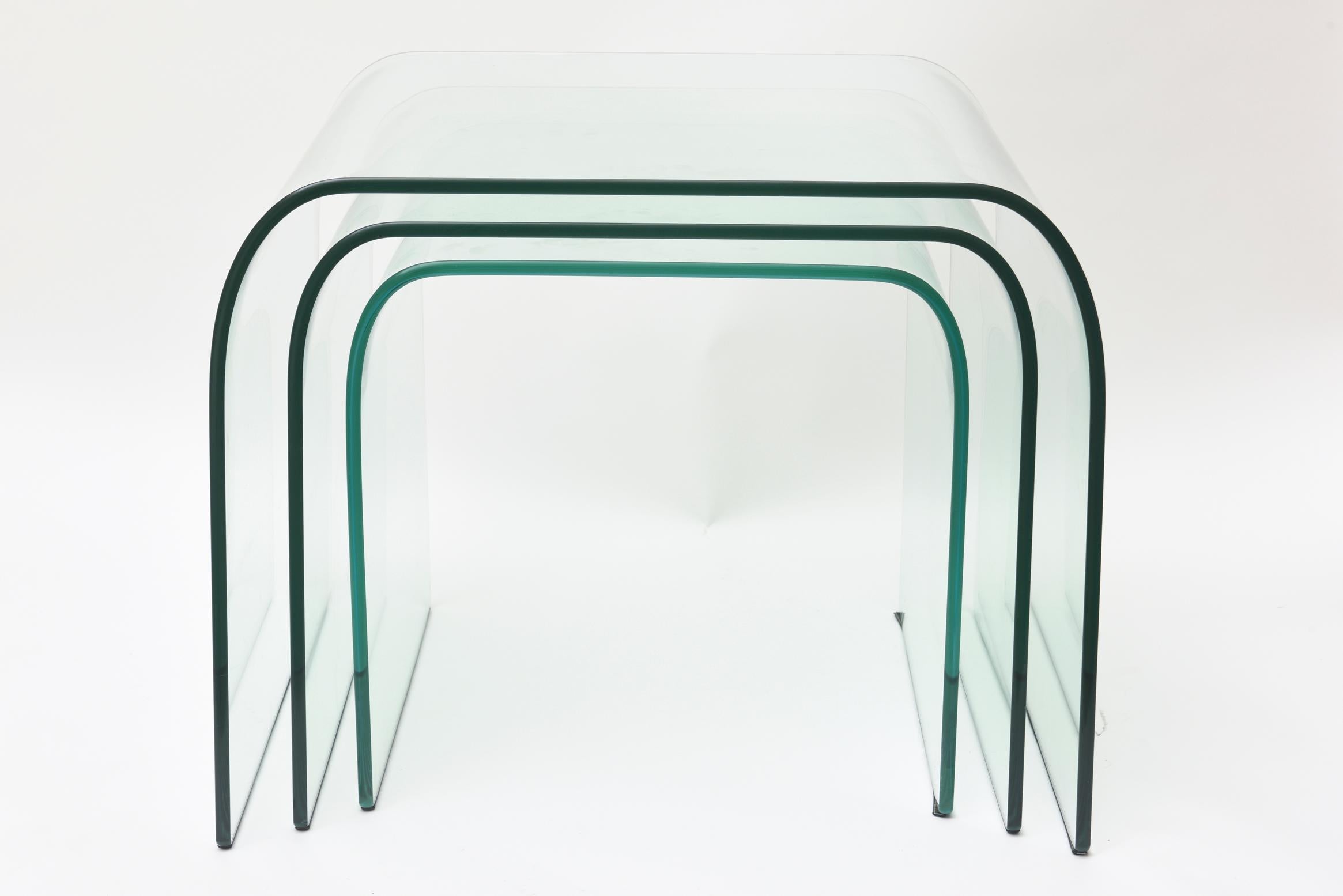 Modern Pace Collection Waterfall Bent Glass Nesting Tables by Fiam Trio