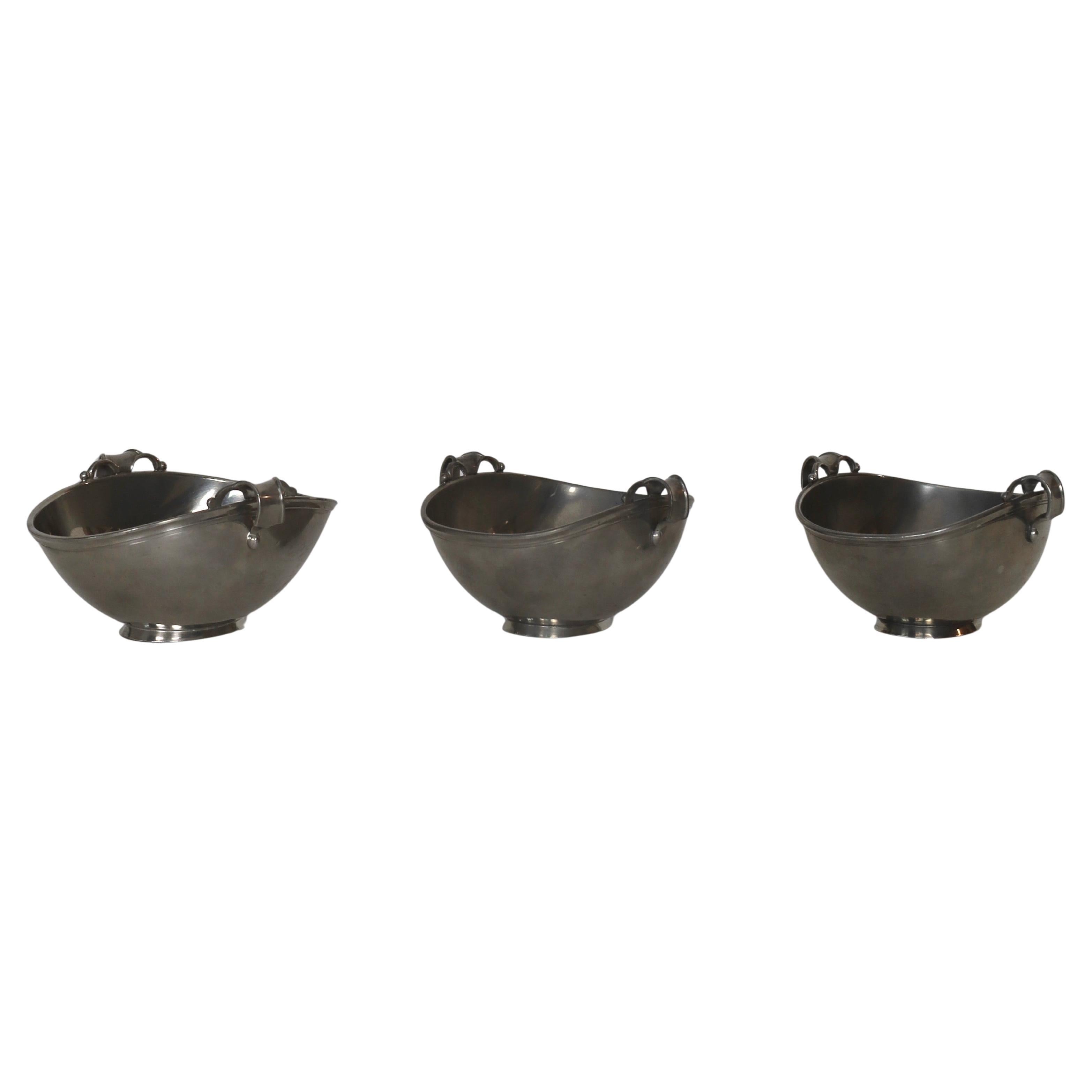 Trio of Pedestal Pewter Bowls by Just Andersen, 1930s, Denmark