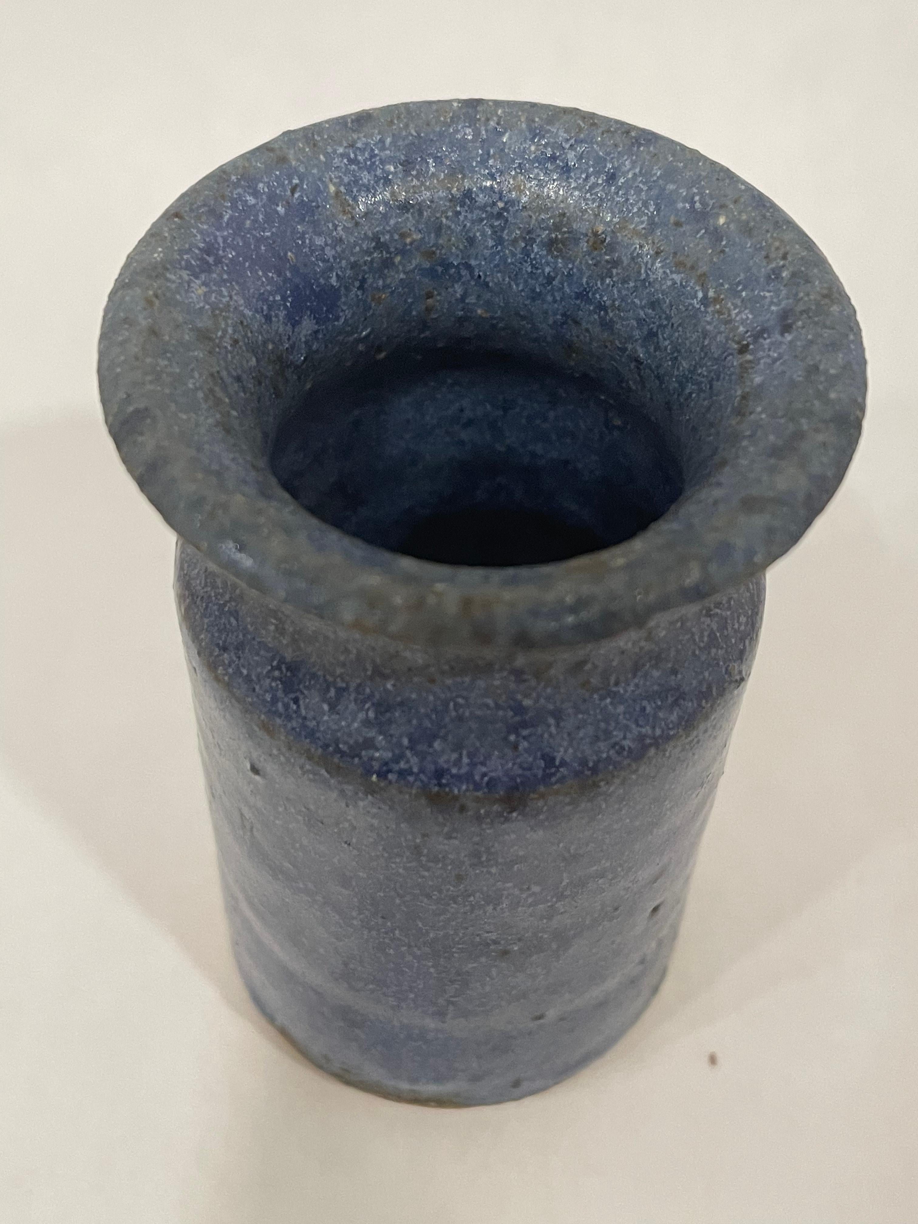 Mid-Century Modern Trio of Petite Mid-Century Blue Pottery Vases For Sale
