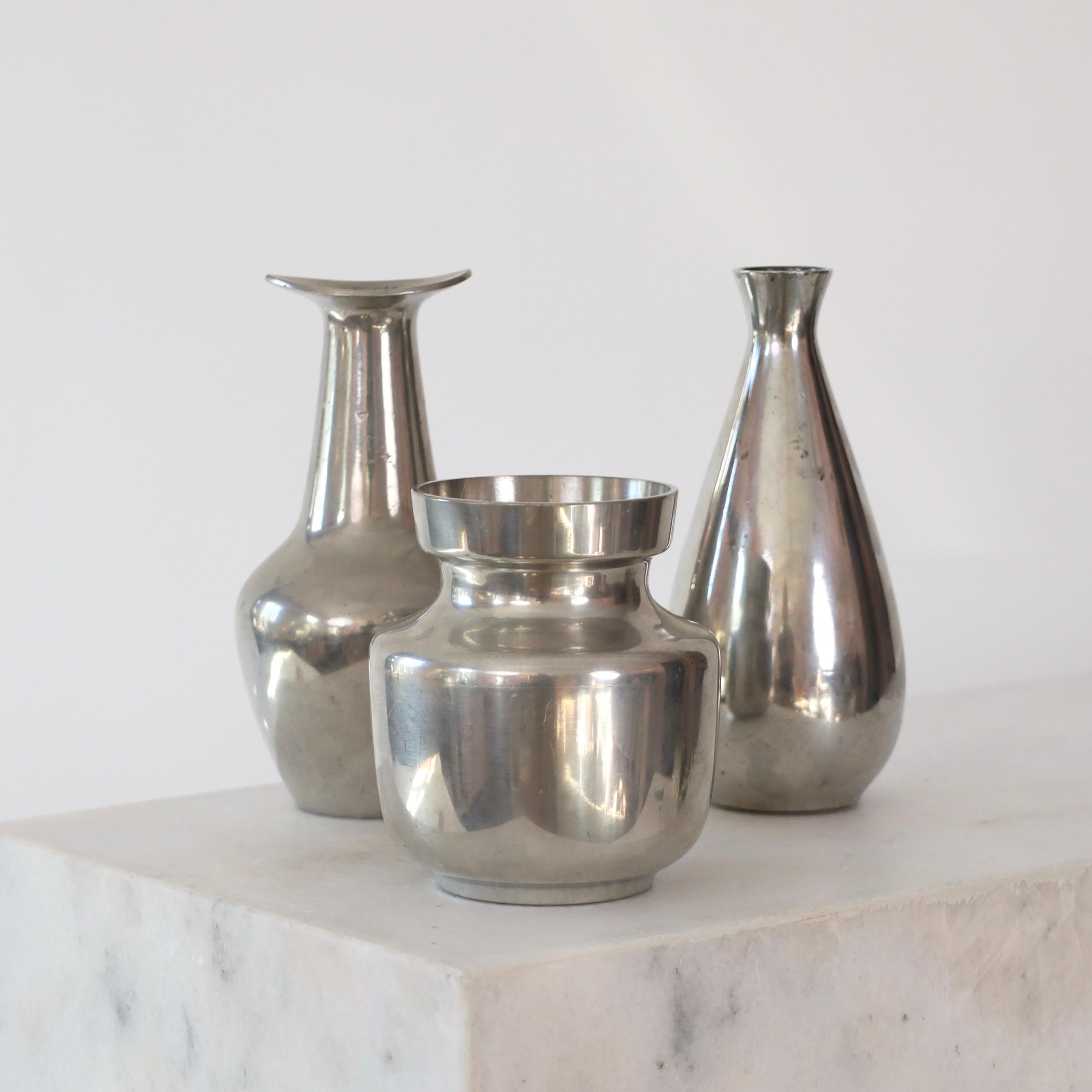 Danish Trio of Pewter vases by Just Andersen, 1950s, Denmark For Sale