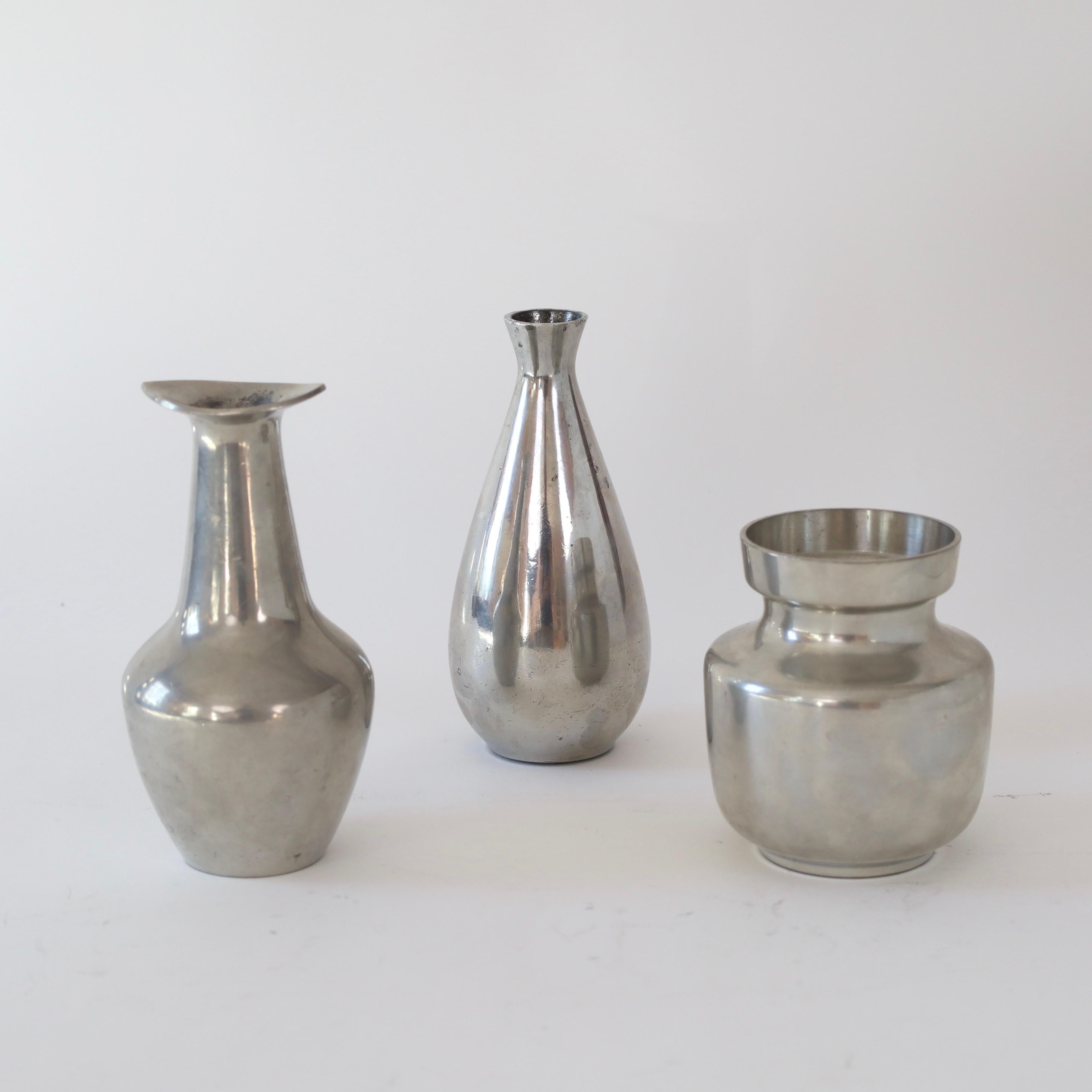 Trio of Pewter vases by Just Andersen, 1950s, Denmark In Fair Condition For Sale In Værløse, DK