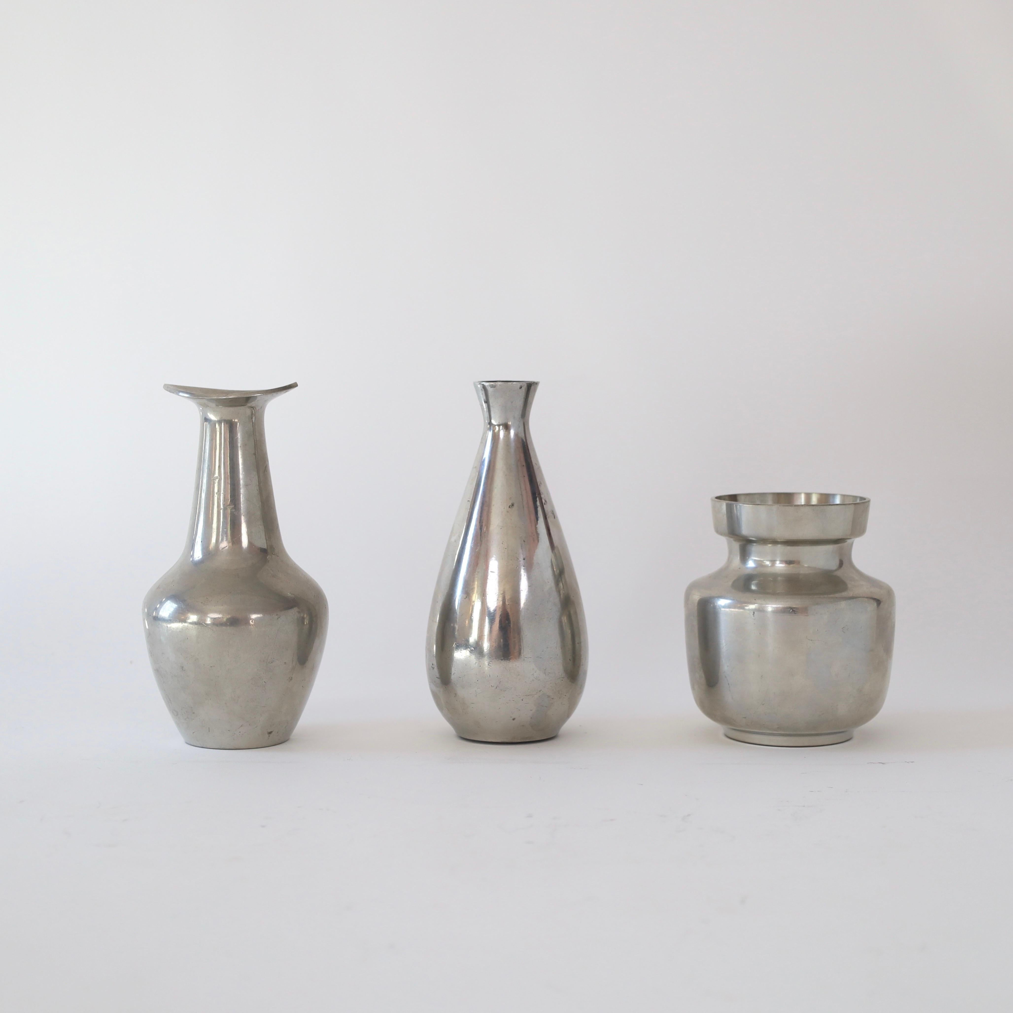 Mid-20th Century Trio of Pewter vases by Just Andersen, 1950s, Denmark For Sale