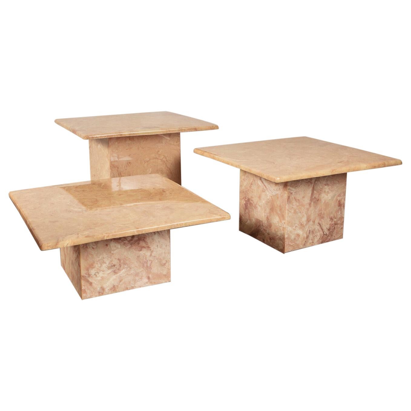Trio of Hexagon Travertine Tables For Sale at 1stDibs