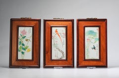 Trio of Plaques 20th C Chinese Porcelain PROC Birds and Flowers China Fencai