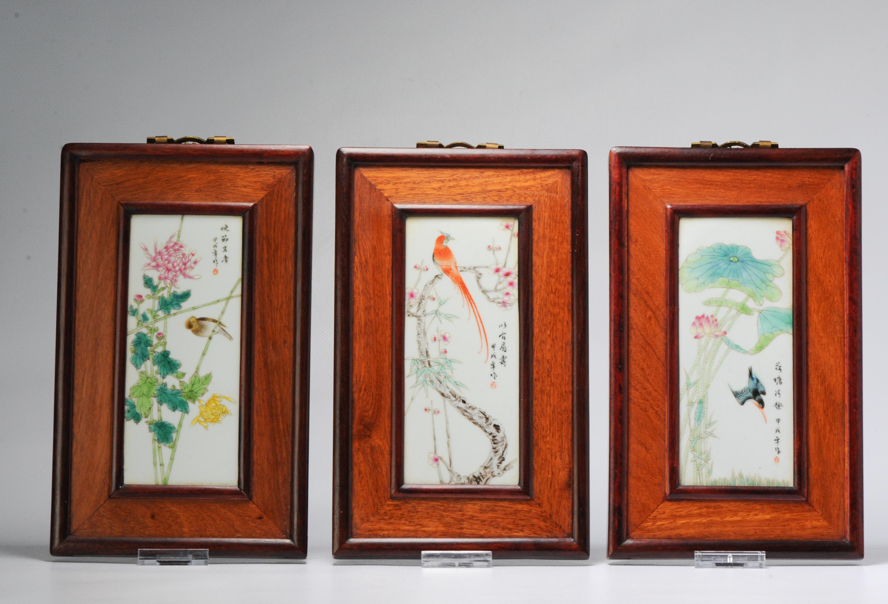20th Century Trio of Plaques 20th C Chinese Porcelain PROC Birds and Flowers China Fencai For Sale