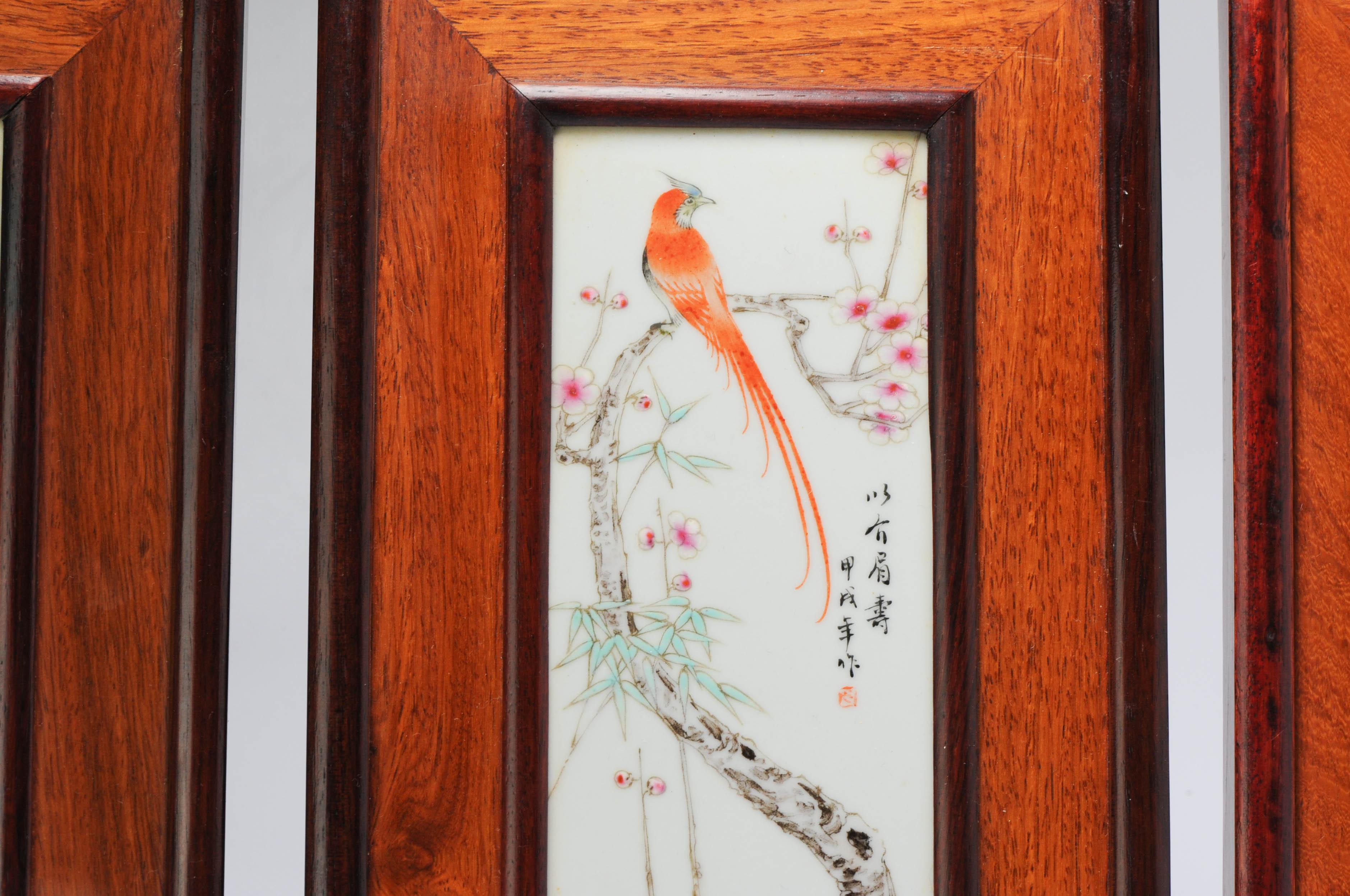 Trio of Plaques 20th C Chinese Porcelain PROC Birds and Flowers China Fencai For Sale 3