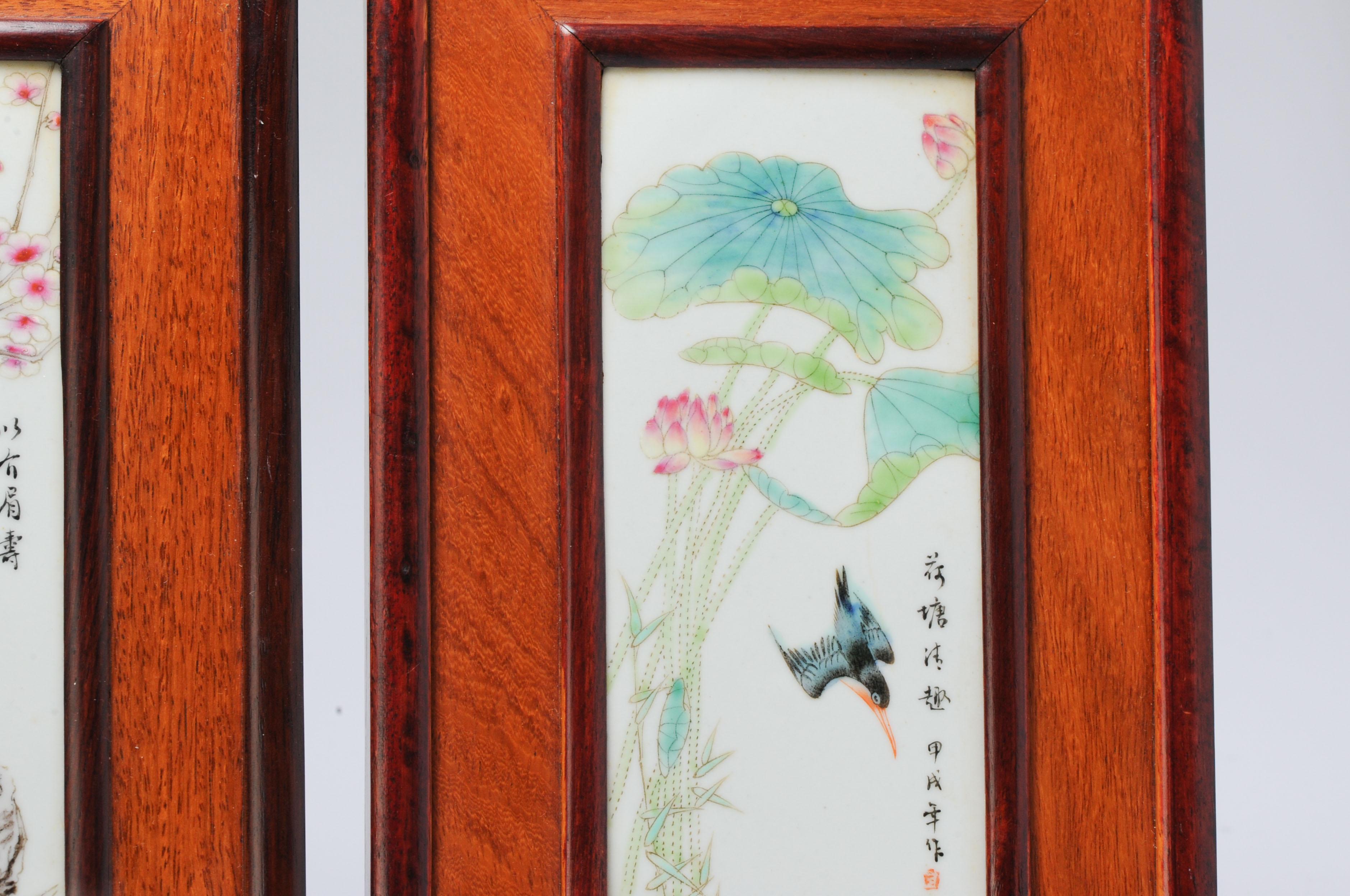 Trio of Plaques 20th C Chinese Porcelain PROC Birds and Flowers China Fencai For Sale 4