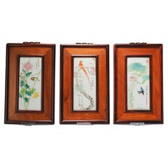 Trio de plaques en porcelaine chinoise PROC du 20ème siècle Oiseaux et fleurs Chine Fencai